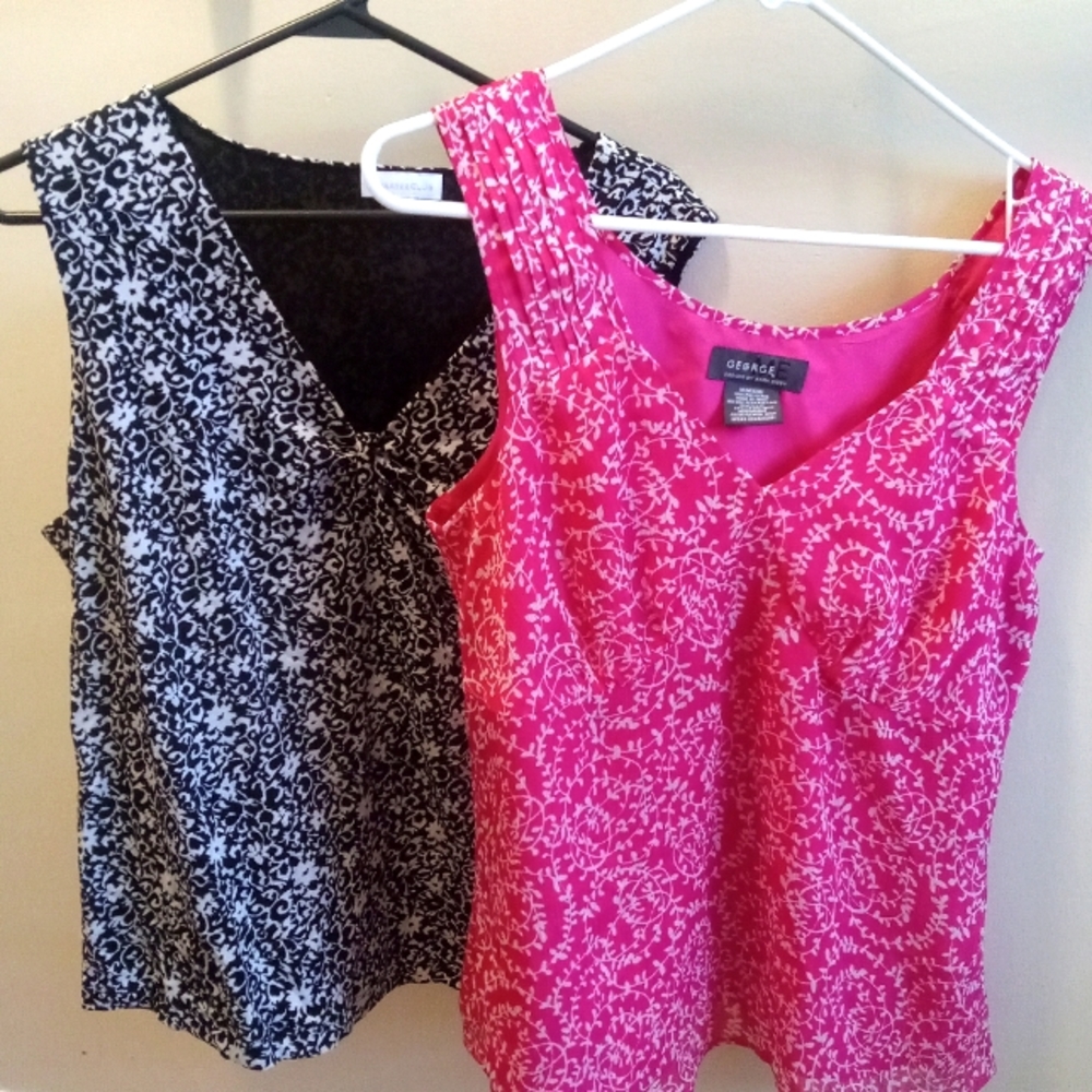 2 Flowered Sheer Tank Blouses